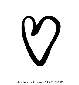 Vector hand drawn heart. Love symbol. Isolated, clip art. Brush, ink. Decor element for Valentine's day card, pattern, poster, label, sticker, postcard and print.