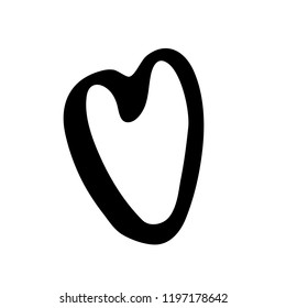 Vector hand drawn heart. Love symbol. Isolated, clip art. Brush, ink. Decor element for Valentine's day card, pattern, poster, label, sticker, postcard and print.