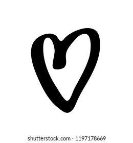 Vector hand drawn heart. Love symbol. Isolated, clip art. Brush, ink. Decor element for Valentine's day card, pattern, poster, label, sticker, postcard and print.