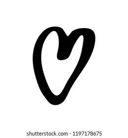 Vector hand drawn heart. Love symbol. Isolated, clip art. Brush, ink. Decor element for Valentine's day card, pattern, poster, label, sticker, postcard and print.
