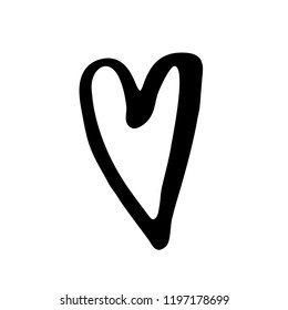 Vector hand drawn heart. Love symbol. Isolated, clip art. Brush, ink. Decor element for Valentine's day card, pattern, poster, label, sticker, postcard and print.