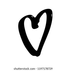 Vector hand drawn heart. Love symbol. Isolated, clip art. Brush, ink. Decor element for Valentine's day card, pattern, poster, label, sticker, postcard and print.