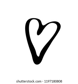 Vector hand drawn heart. Love symbol. Isolated, clip art. Brush, ink. Decor element for Valentine's day card, pattern, poster, label, sticker, postcard and print.