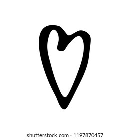 Vector hand drawn heart. Love symbol. Isolated, clip art. Brush, ink. Decor element for Valentine's day card, pattern, poster, label, sticker, postcard and print.