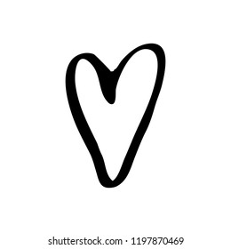 Vector hand drawn heart. Love symbol. Isolated, clip art. Brush, ink. Decor element for Valentine's day card, pattern, poster, label, sticker, postcard and print.