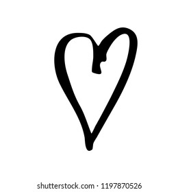 Vector hand drawn heart. Love symbol. Isolated, clip art. Brush, ink. Decor element for Valentine's day card, pattern, poster, label, sticker, postcard and print.