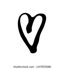 Vector hand drawn heart. Love symbol. Isolated, clip art. Brush, ink. Decor element for Valentine's day card, pattern, poster, label, sticker, postcard and print.
