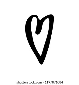 Vector hand drawn heart. Love symbol. Isolated, clip art. Brush, ink. Decor element for Valentine's day card, pattern, poster, label, sticker, postcard and print.
