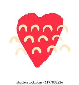 Vector hand drawn heart. Love symbol. Isolated, clip art. Brush, ink. Red decor element for Valentine's day card, pattern, poster, label, sticker, postcard and print.