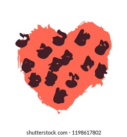 Vector hand drawn heart. Love symbol. Isolated, clip art. Brush, ink. Red decor element for Valentine's day card, pattern, poster, label, sticker, postcard and print.