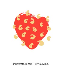 Vector hand drawn heart. Love symbol. Isolated, clip art. Brush, ink. Red decor element for Valentine's day card, pattern, poster, label, sticker, postcard and print.