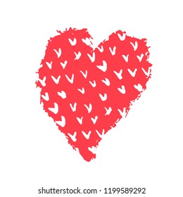 Vector hand drawn heart. Love symbol. Isolated, clip art. Brush, ink. Red decor element for Valentine's day card, pattern, poster, label, sticker, postcard and print.