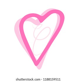 Vector hand drawn heart. Pink love symbol. Isolated, clip art. Brush, ink. Decor element for Valentine's day card, pattern, poster, label, sticker, postcard and print.