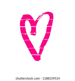 Vector hand drawn heart. Pink love symbol. Isolated, clip art. Brush, ink. Decor element for Valentine's day card, pattern, poster, label, sticker, postcard and print.