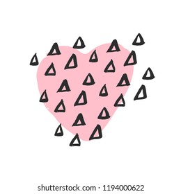 Vector hand drawn heart. Pink love symbol. Isolated, clip art. Brush, ink. Decor element for Valentine's day card, pattern, poster, label, sticker, postcard and print.