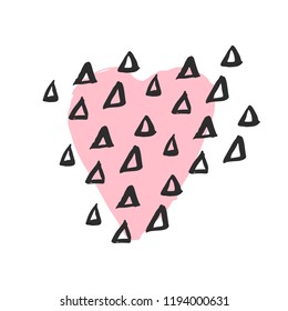 Vector hand drawn heart. Pink love symbol. Isolated, clip art. Brush, ink. Decor element for Valentine's day card, pattern, poster, label, sticker, postcard and print.