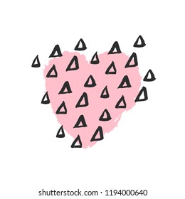 Vector hand drawn heart. Pink love symbol. Isolated, clip art. Brush, ink. Decor element for Valentine's day card, pattern, poster, label, sticker, postcard and print.