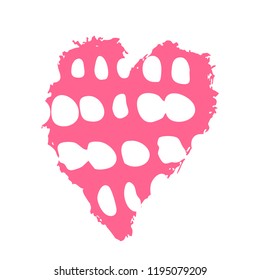 Vector hand drawn heart. Pink love symbol. Isolated, clip art. Brush, ink. Decor element for Valentine's day card, pattern, poster, label, sticker, postcard and print.