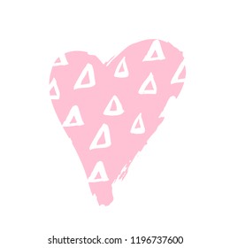 Vector hand drawn heart. Pink love symbol. Isolated, clip art. Brush, ink. Decor element for Valentine's day card, pattern, poster, label, sticker, postcard and print.