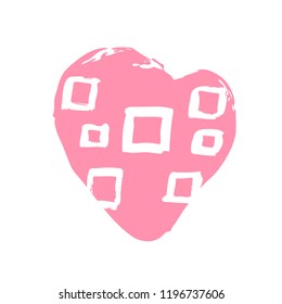 Vector hand drawn heart. Pink love symbol. Isolated, clip art. Brush, ink. Decor element for Valentine's day card, pattern, poster, label, sticker, postcard and print.