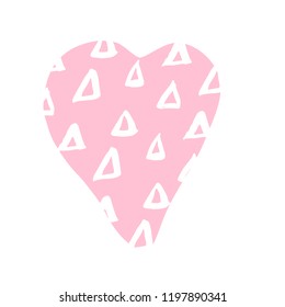 Vector hand drawn heart. Pink love symbol. Isolated, clip art. Brush, ink. Decor element for Valentine's day card, pattern, poster, label, sticker, postcard and print.