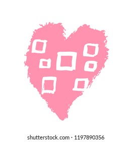 Vector hand drawn heart. Pink love symbol. Isolated, clip art. Brush, ink. Decor element for Valentine's day card, pattern, poster, label, sticker, postcard and print.