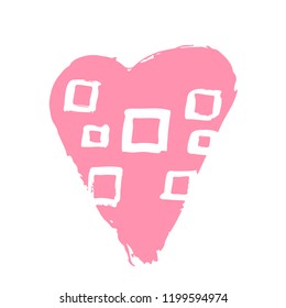 Vector hand drawn heart. Pink love symbol. Isolated, clip art. Brush, ink. Decor element for Valentine's day card, pattern, poster, label, sticker, postcard and print.