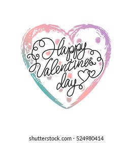 Vector hand drawn heart with polka dot. Valentines day handwritten text. White background
