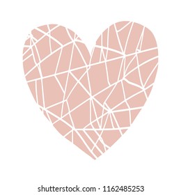 Vector hand drawn heart print, scandinavian style. Pastel color, abstraction, cracks