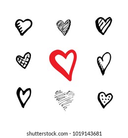 Vector hand drawn heart set.