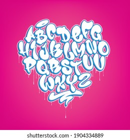 Vector hand drawn heart shaped graffiti font. Vector illustration