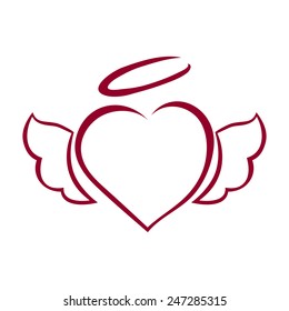 Vector Hand Drawn Heart With Wings And Halo On Top