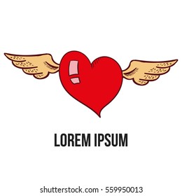 Vector Hand Drawn Heart with Wings