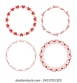 Borde de corazones dibujados a mano del vector y conjunto de diseño de cuadro.