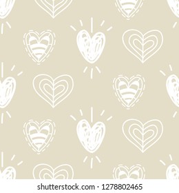 Vector hand drawn hearts seamless pattern. Abstract repeated doodle sketch background. Valentines day, wedding design. Girlish romantic textile, clothes, wrapping paper, invitation card.