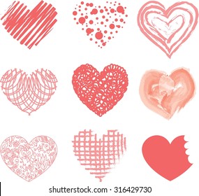Vector hand drawn hearts set