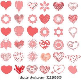 Vector hand drawn hearts set