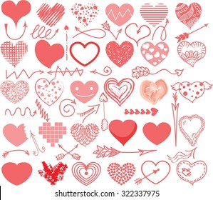 Vector hand drawn hearts set 