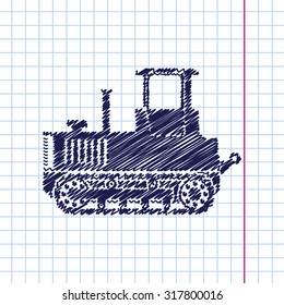 Vector hand drawn heavy machine icon on copybook 