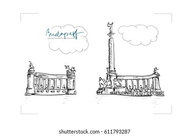 Vector, hand drawn. Heroes Square in Budapest.