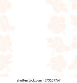 Vector hand drawn hibiscus flowers in neutral colors with copy space (place for your text). Vertical seamless pattern on a white background.