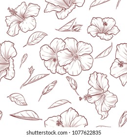 Vector hand drawn hibiscus seamless pattern