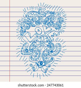 Vector Hand Drawn Hippie Love Illustration on Lined Paper