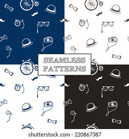 Vector hand drawn hipster seamless patterns set in doodle style