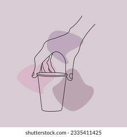  Vector hand drawn hand holding plastic cup coffee in line art