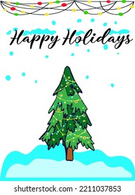 Vektorhandgezeichnete Holiday-Geschenkkarten, Winterschneegeschenkkarten, Weihnachts- und Neujahrsgratulationen, Weihnachtsgärland, Kiefer, Fichtenholz