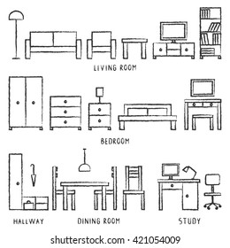 Vector hand drawn home furniture outline icons 2