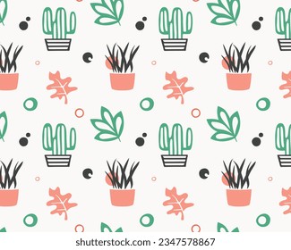 vector hand drawn home plants pattern