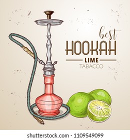 Vector hand drawn hookah with lime tabacco. Vector illustration EPS 10