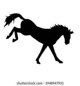 Vector hand drawn horse kicking silhouette isolated on white background